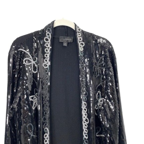 Investments Black Silver Embroidered Sequin Blazer Jacket Sz L - Picture 2 of 9